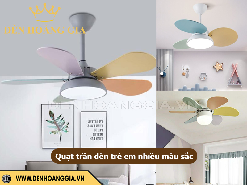 Quạt trần đèn trẻ em cánh sắc màu