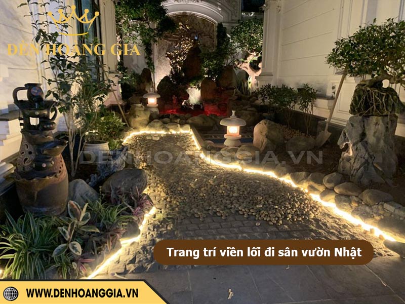 Trang trí viền lối đi nhà cấp 4 sân vườn Nhật bằng đèn led dây