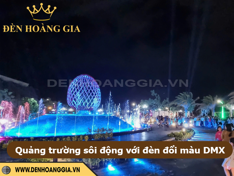 Quảng trường sôi động với đèn đổi màu DMX