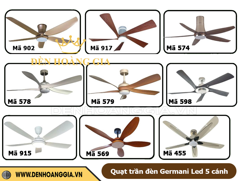 Quạt trần đèn Germani Led 5 cánh