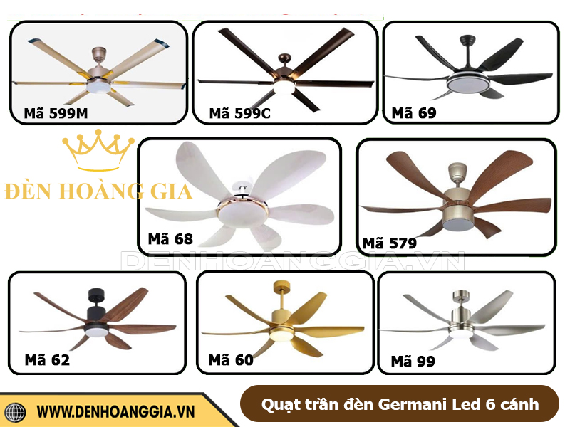 Quạt trần đèn Germani Led 6 cánh