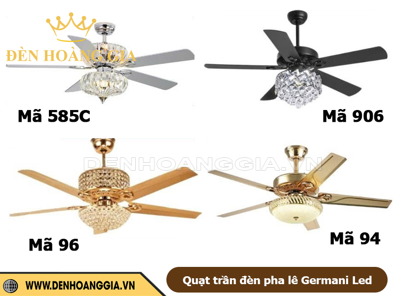 Quạt trần đèn Germani Led pha lê