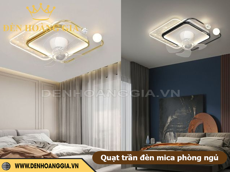 Quạt trần đèn mica hiện đại cho phòng ngủ