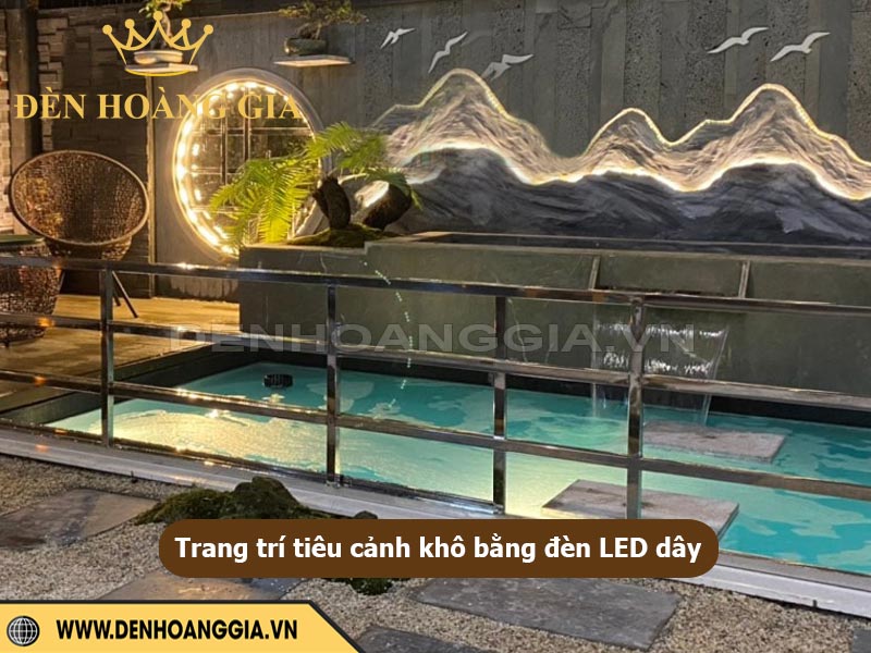 Trang trí tiểu cảnh sân vườn khô bằng đèn led dây
