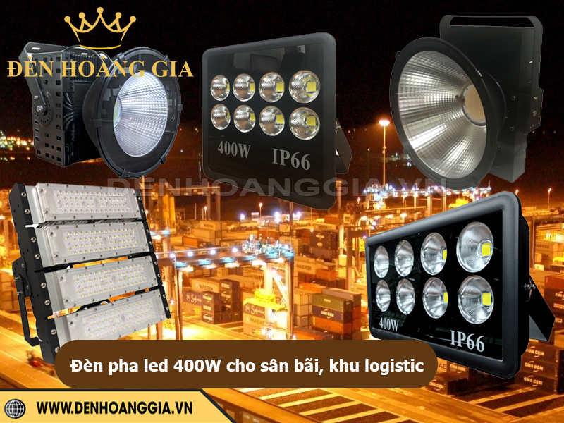 Đèn pha led 400W chiếu sáng kho bãi, khu logistic, cầu cảng