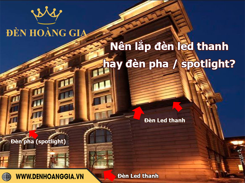 Nên chiếu hắt mặt tiền bằng đèn led thanh hay đèn pha