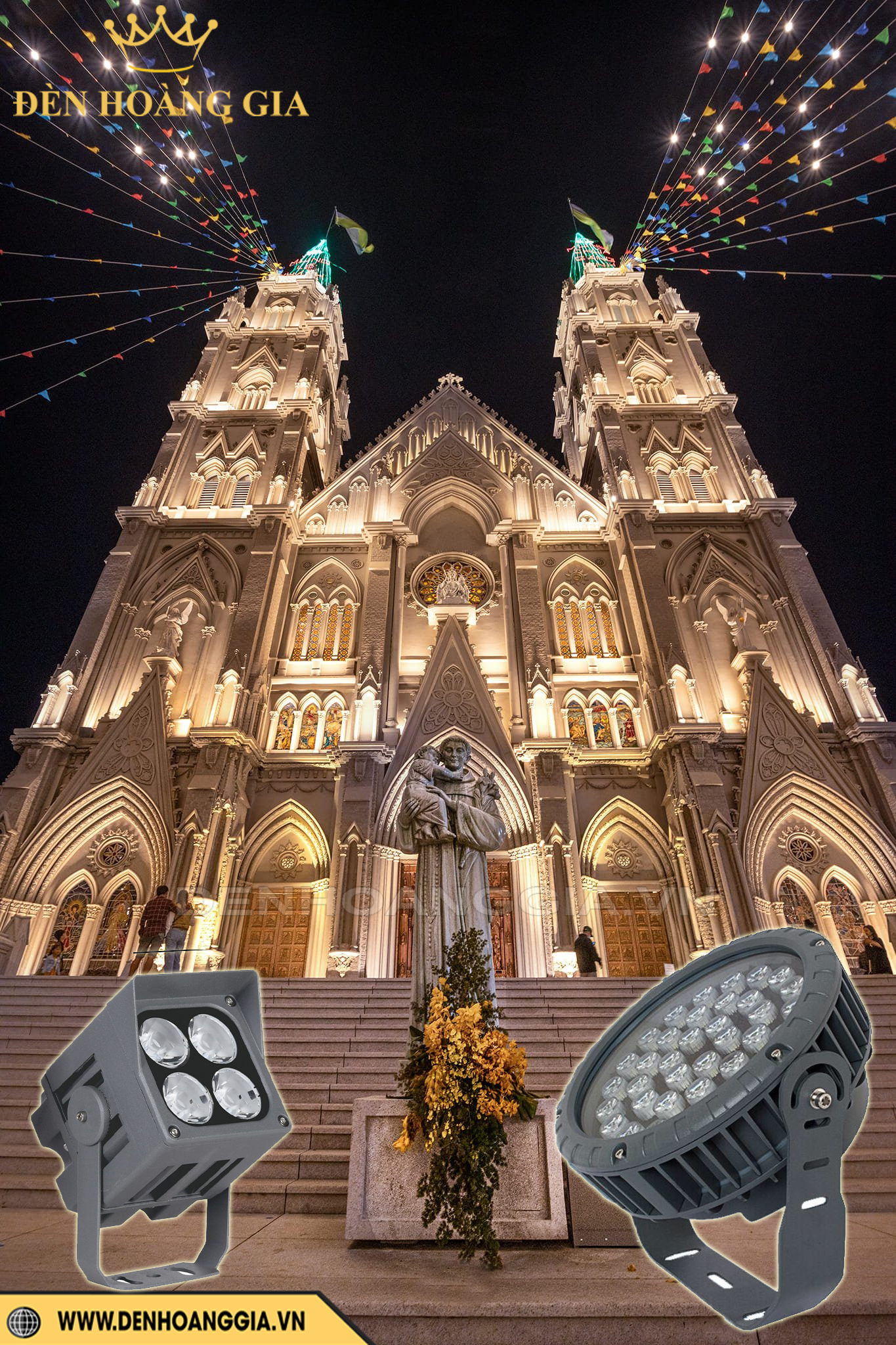 Lắp đèn chiếu hắt, chiếu rọi cho cột nhà thờ