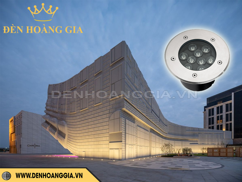 Đèn led âm đất chiếu sáng mặt tiền tòa nhà