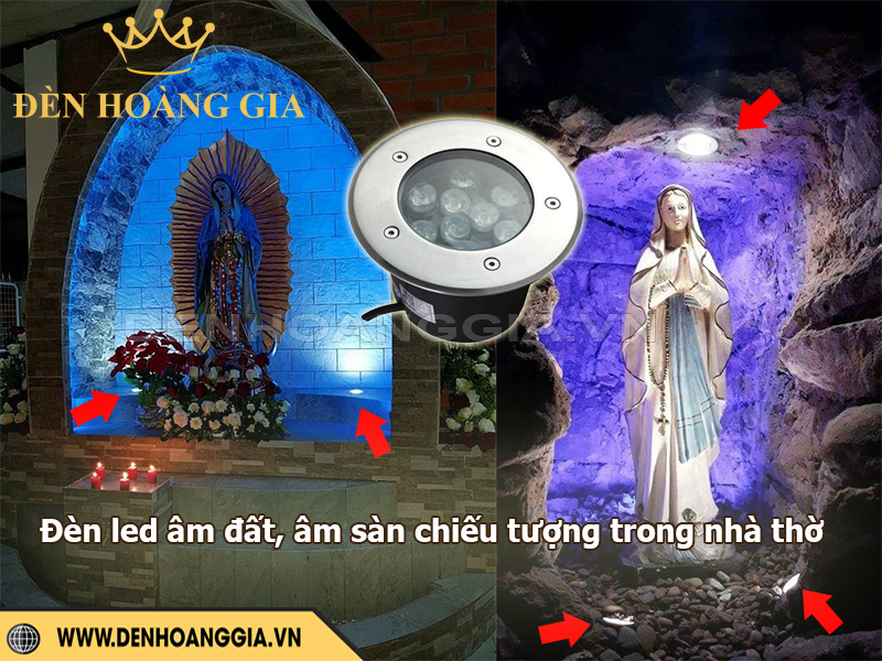 Đèn led âm đất chiếu tượng trong nhà thờ