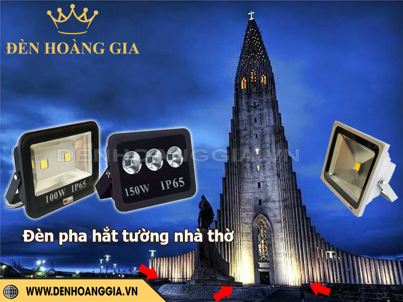 Đèn pha led chiếu hắt mặt tiền nhà thờ