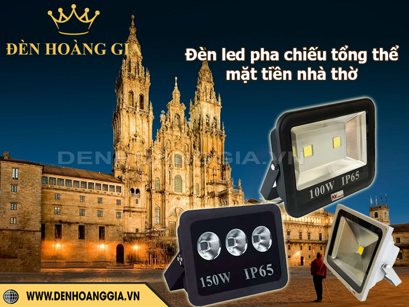 Đèn pha led chiếu tổng thể mặt tiền nhà thờ