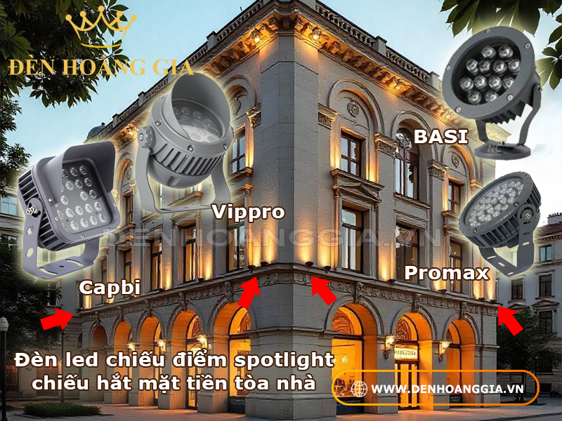 Đèn led chiếu điểm Spotlight chiếu hắt mặt tiền tòa nhà
