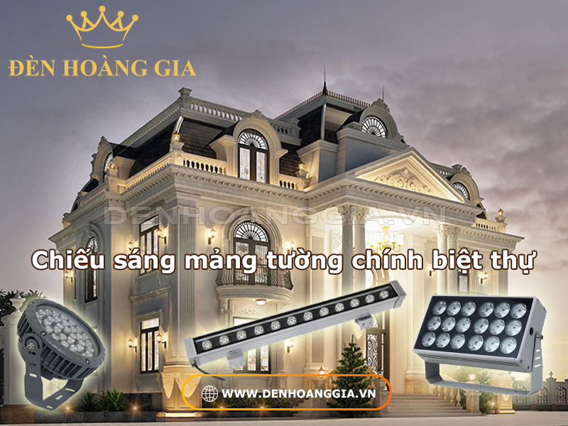 Chiếu sáng mảng tường chính biệt thự
