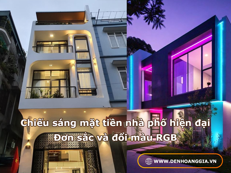 Chiếu sáng mặt tiền nhà phố hiện đại với ánh sáng đơn sắc và RGB