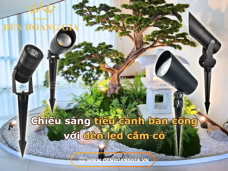 Chiếu sáng tiểu cảnh ban công với đèn led cắm cỏ