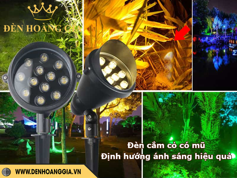 Đèn led cắm cỏ có mũ giúp định hướng ánh sáng hiệu quả