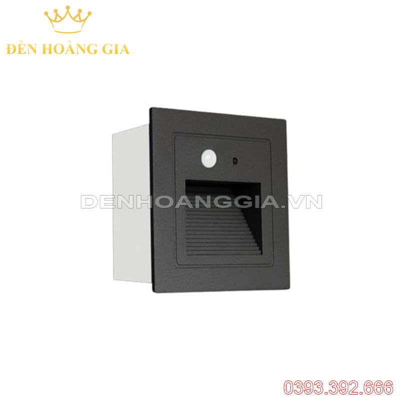 Đèn led chân cầu thang cảm biến vuông 2w (Mặt Đen – Trong nhà)