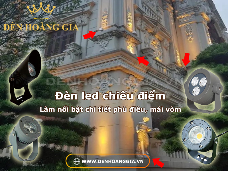 Đèn led chiếu điểm làm nổi bật chi tiết phù điêu mái vòm