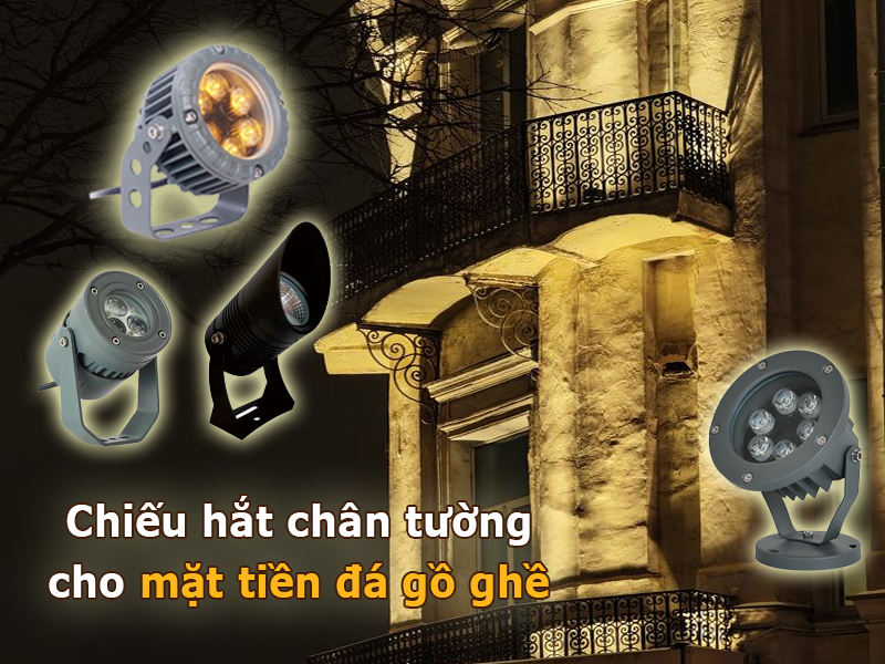 Chiếu hắt chân tường cho mặt tiền đá gồ ghề