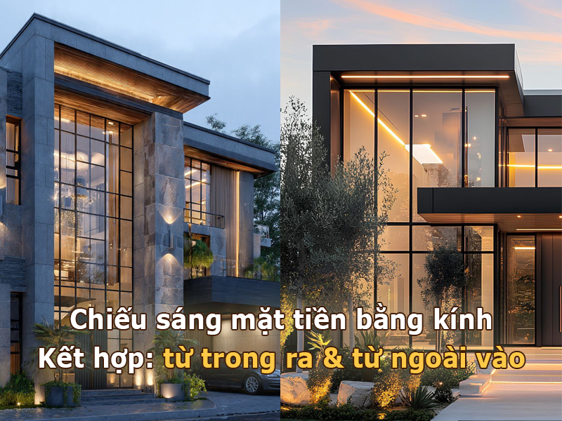 Chiếu sáng mặt tiền bằng kính từ trong ra và từ ngoài vào