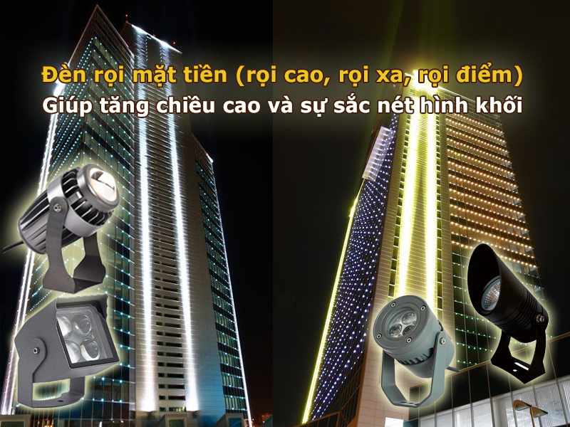 Đèn rọi cột giúp tạo chiều cao và chiều sâu kiến trúc