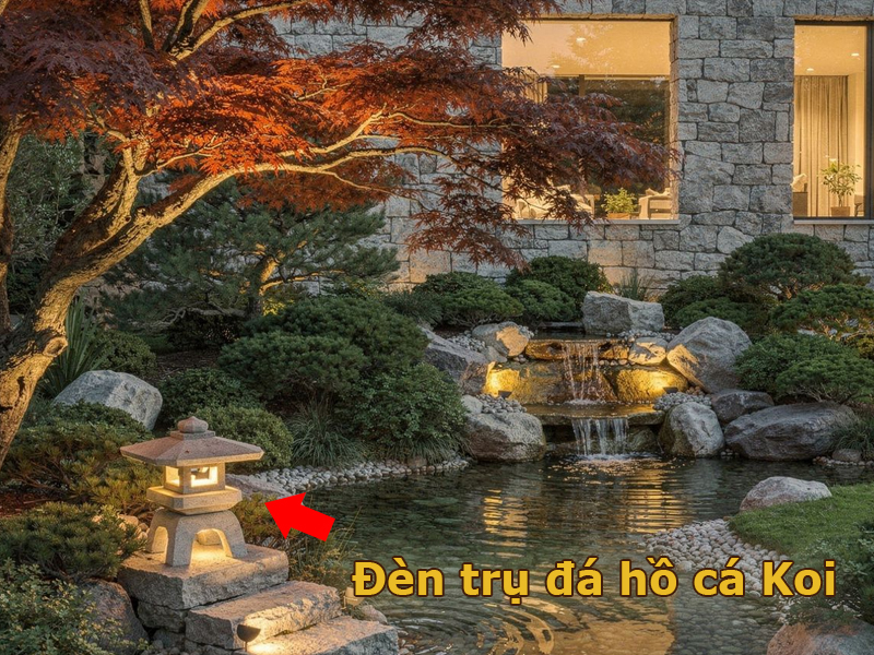 Đèn trụ đá hồ cá Koi