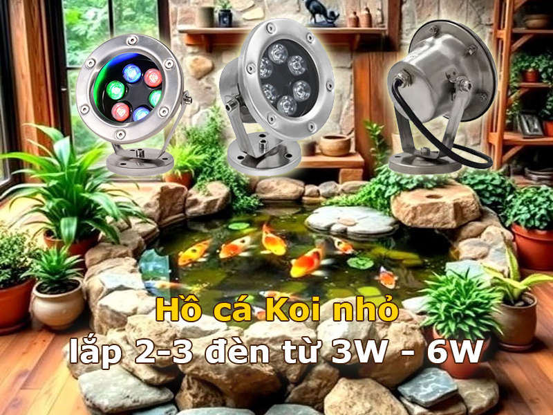 Hồ cá Koi nhỏ chỉ cần lắp 2-3 đèn led âm nước 3W - 6W