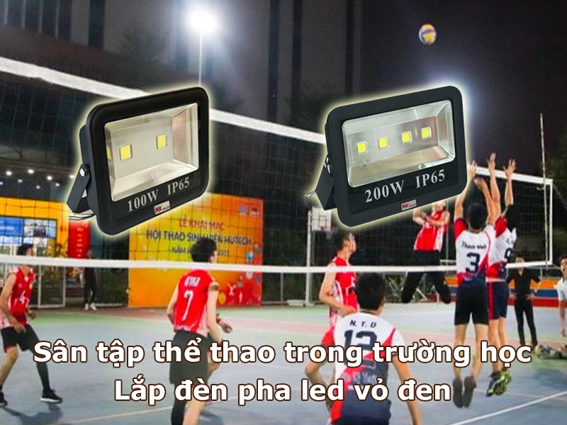 Sân thể thao trường học lắp đèn pha led vỏ đen