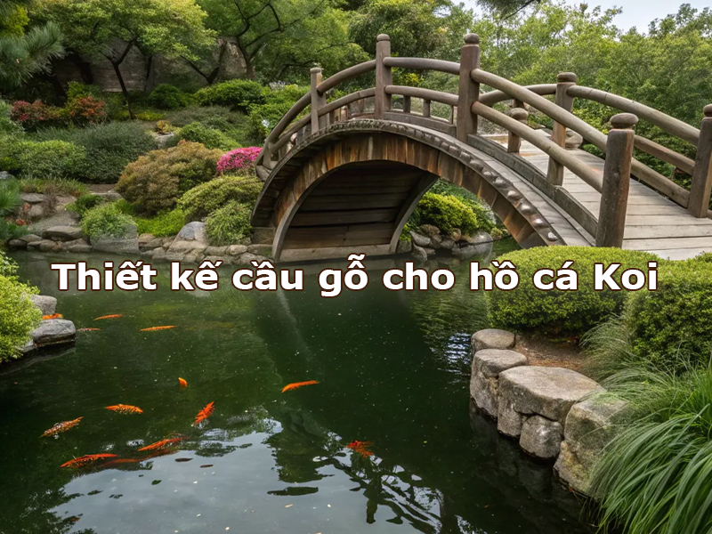 Thiết kế cầu gỗ trên hồ cá Koi