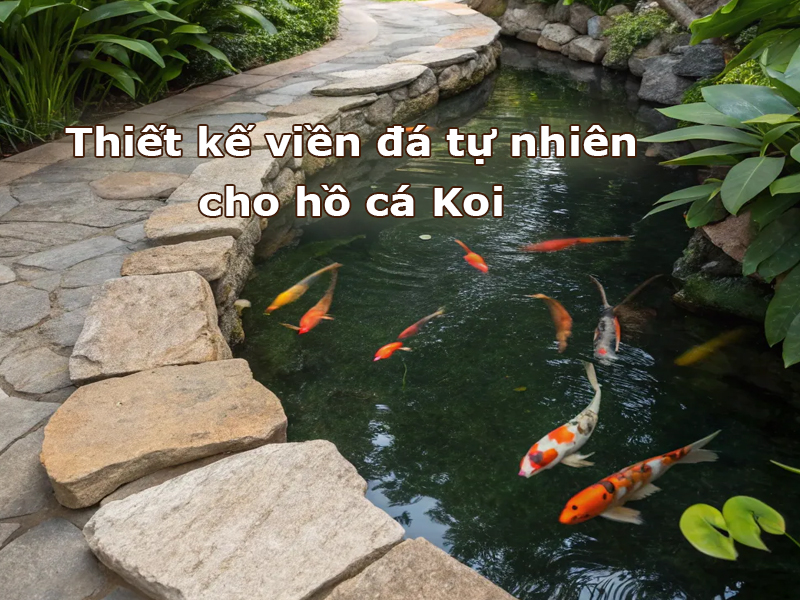 Thiết kế viền đá tự nhiên quanh hồ cá Koi