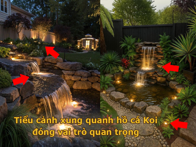 Tiểu cảnh xung quanh hồ cá Koi rất quan trọng