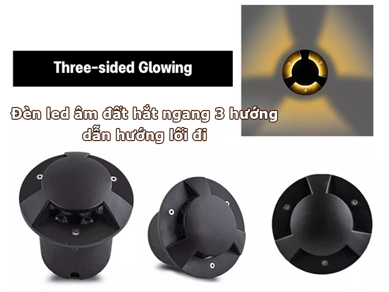 Đèn LED âm đất hắt ngang 3 hướng