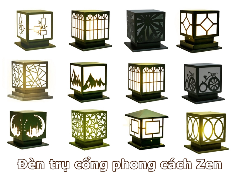 Mẫu đèn trụ cổng phong cách Zen