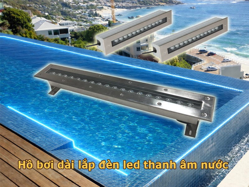 Hồ bơi dài nên lắp đèn led thanh âm nước