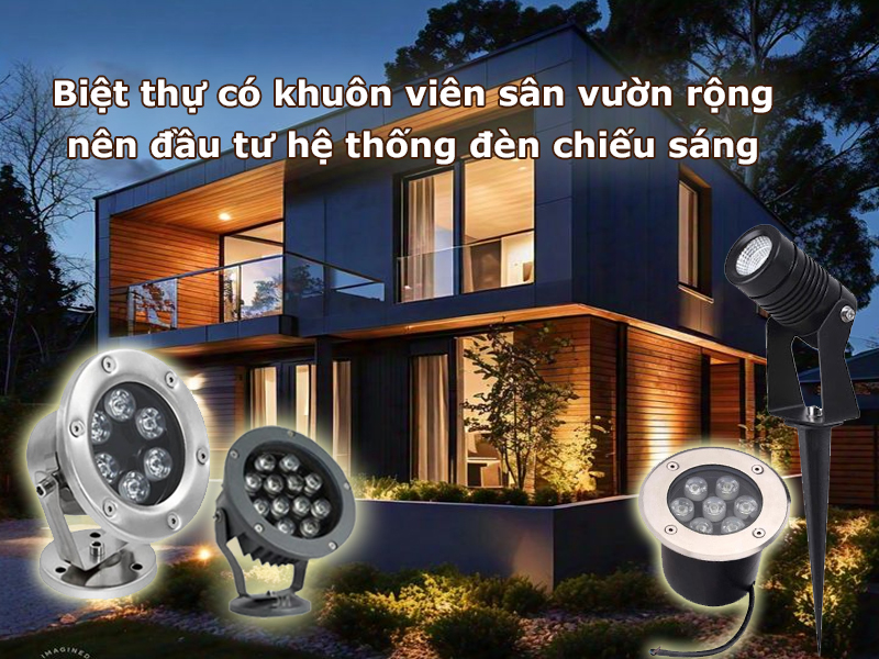 Biệt thự có khuôn viên rộng nên đầu tư hệ thống chiếu sáng