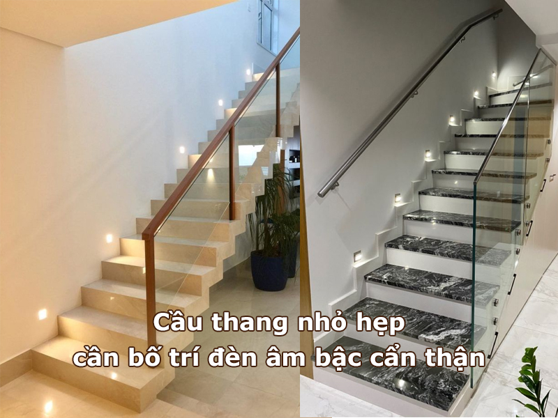 Cầu thang nhỏ hẹp cần bố trí đèn âm bậc cẩn thận