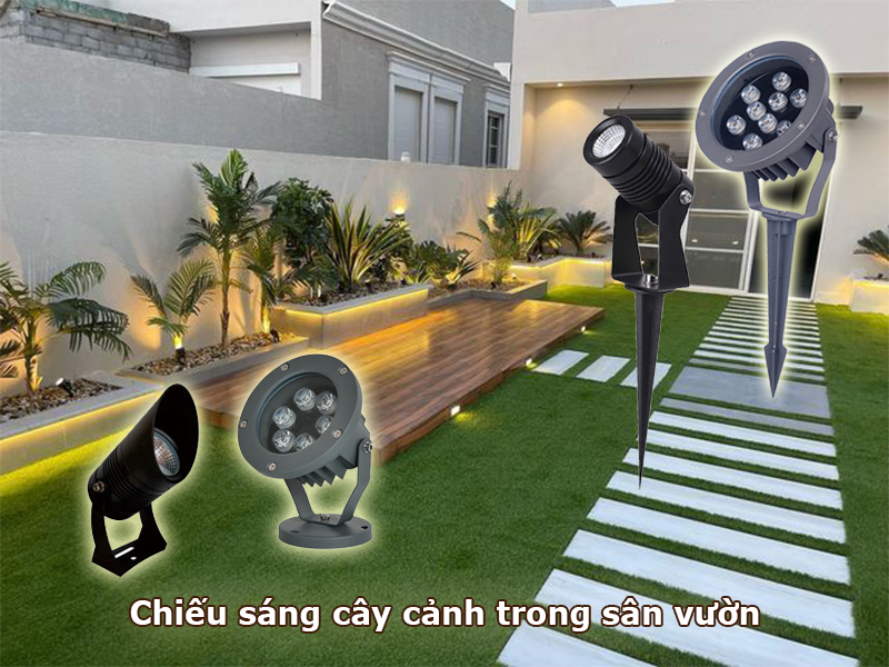 Lắp đèn chiếu c ây cho tiểu cảnh nhà phố