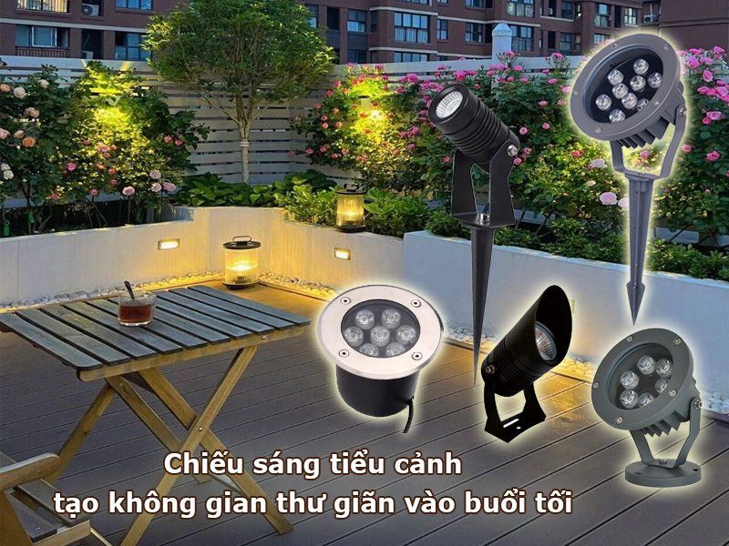 Chiếu sáng tiểu cảnh san vườn tạo không gian thư giãn vào buổi tối