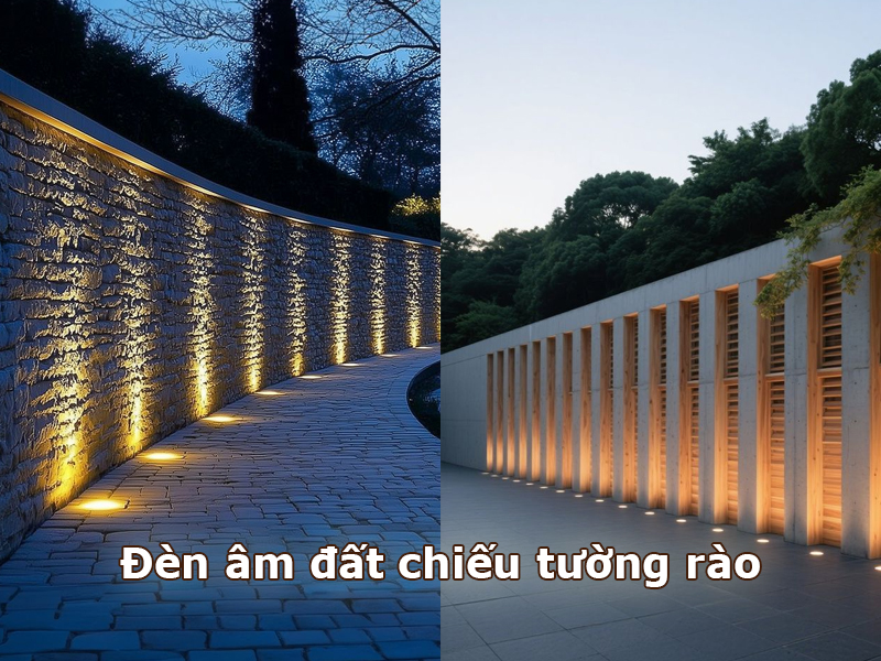 Đèn led âm đất chiếu tường rào