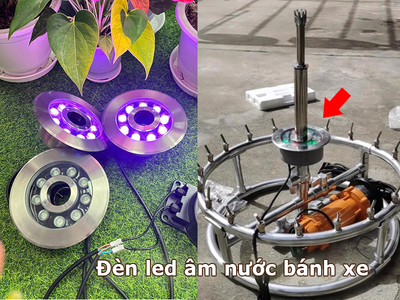 Đèn led âm nước bánh xe lắp họng vòi phun nước