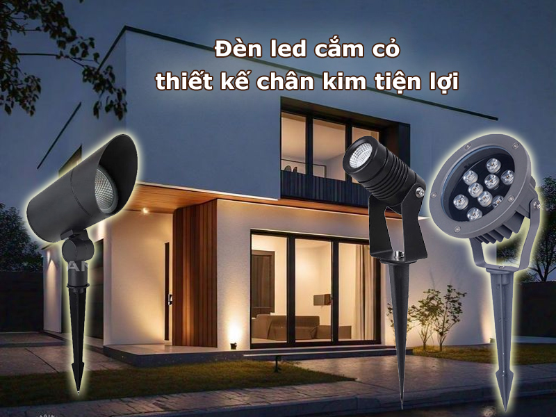Đèn led cắm cỏ thiết kế chân kim tiện lợi