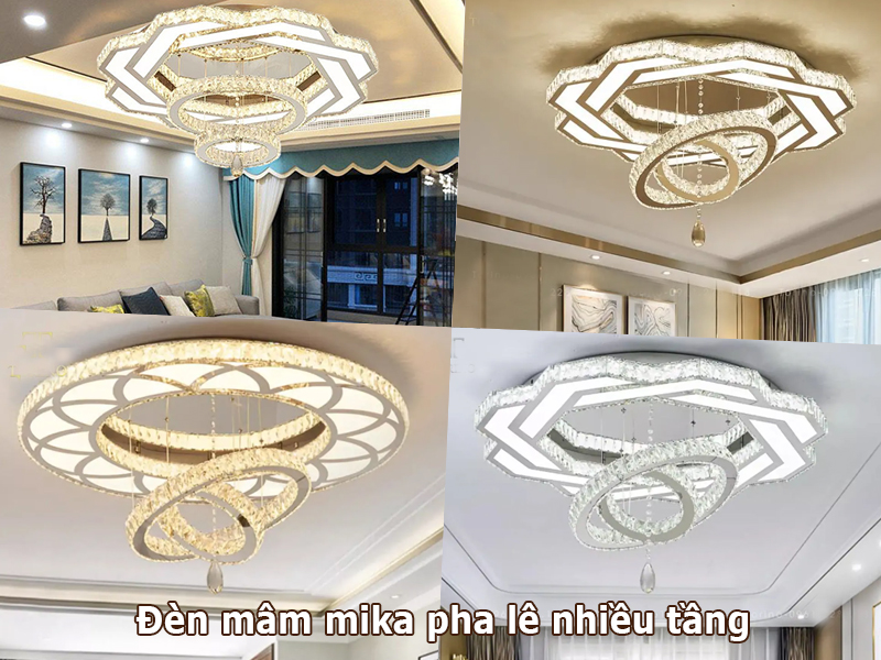 Đèn mâm mika pha lê nhiều tầng