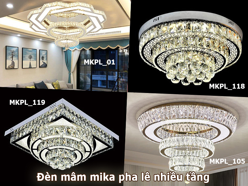 Đèn mâm mika pha lê nhiều tầng