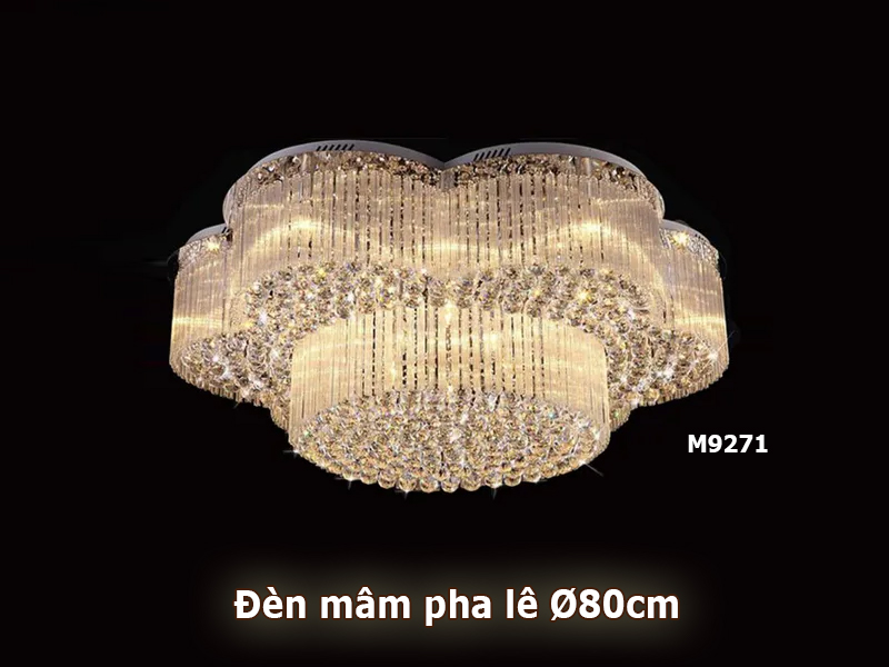 Mẫu đèn mâm pha lê phi 80cm hình hoa