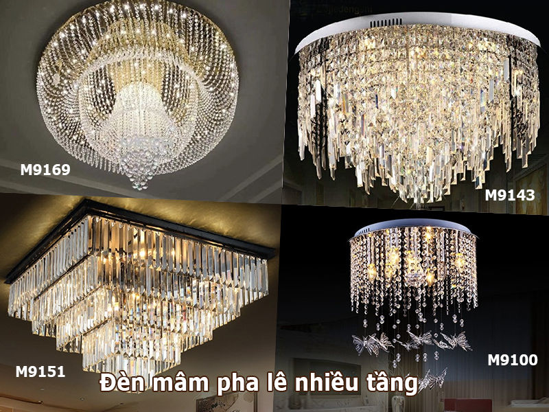 Đèn mâm pha lê nhiều tầng sang trọng, đẳng cấp