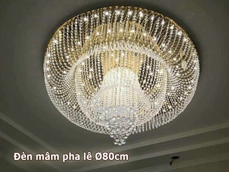 Mẫu đèn mâm pha lê phi 80cm đẹp