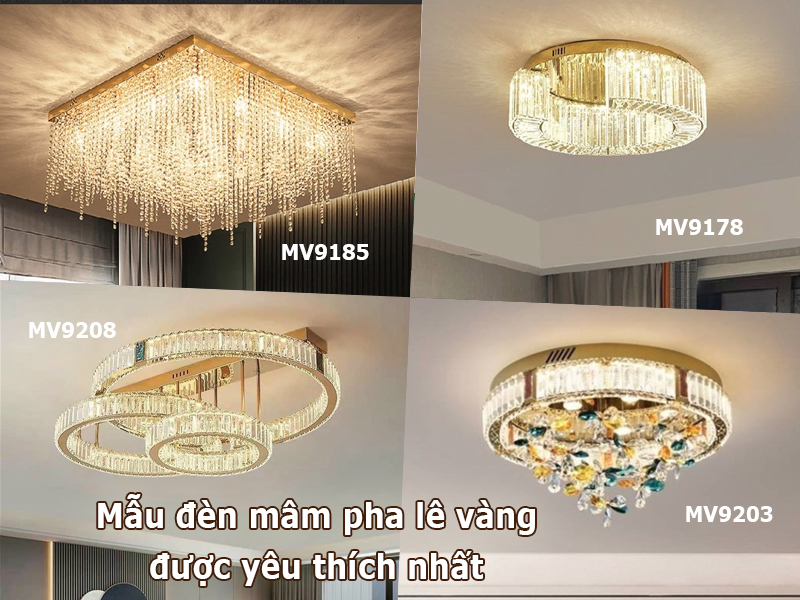 Mẫu đèn mâm pha lê vàng được yêu thích nhất