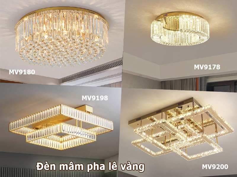 Đèn mâm pha lê vàng