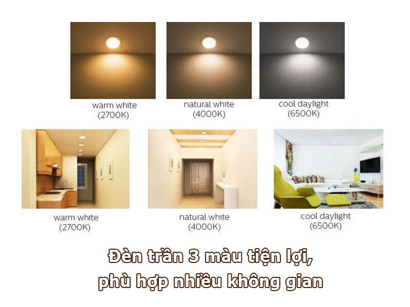 Đèn trần 3 màu tiện lợi