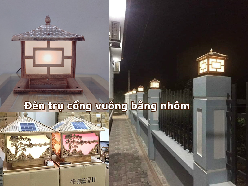 Đèn trụ cổng vuông bằng nhôm đúc sơn tĩnh điện